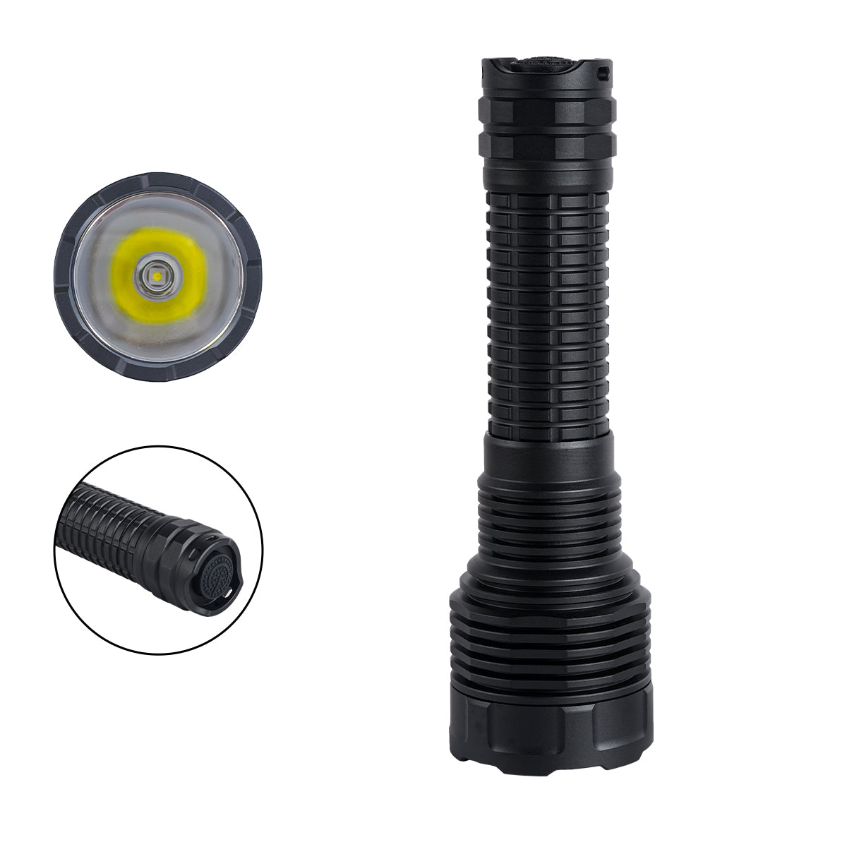 Lampe torche tactique PoleShine - 2100 lumens | Faisceau 600m | 4 modes | Stroboscope | Rechargeable | Batterie 4800 mAh | Étanche | C8S-M