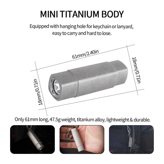 Lampe de poche de clé PoleShine - 165 lumens | 4 modes | Strobe tactique | Alliage de titane | Rechargeable | Étanchéité IPX6 | MN105