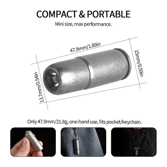 Lampe de poche de clé PoleShine - 130 lumens | 3 modes | Rechargeable | Alliage de titane | Étanche | Élégant EDC essentiel | ZD101