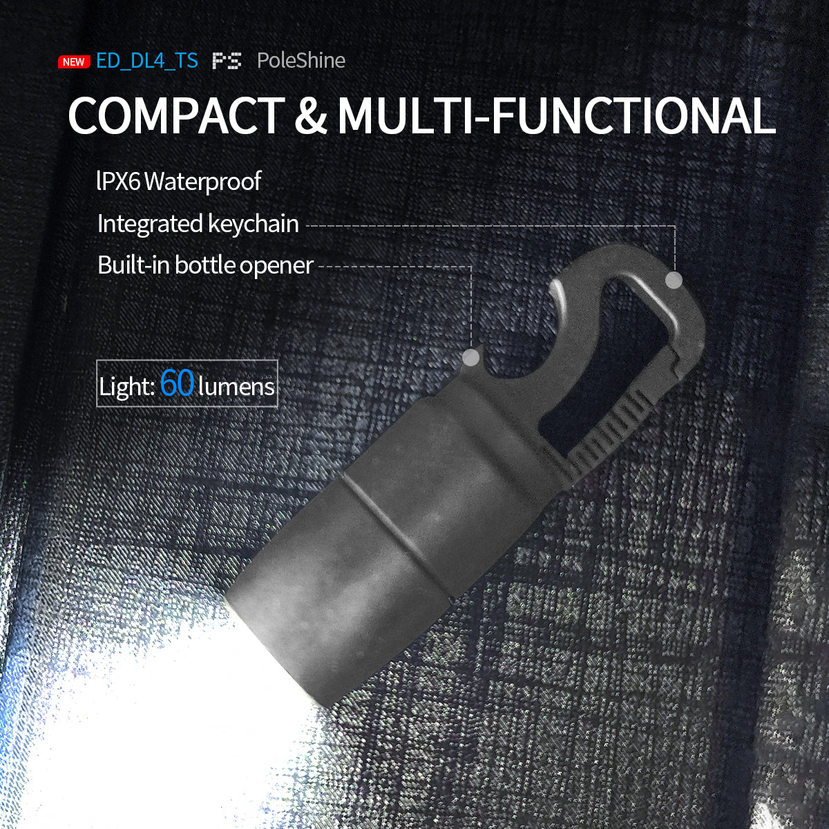 Linterna EDC PoleShine - 60 Lumens | Titanio | Impermeable | Abrebotellas | Multiherramienta | EDC Práctico | DL104