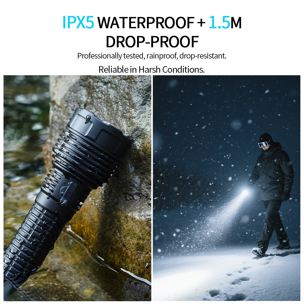 Lampe torche tactique PoleShine - 2100 lumens | Faisceau 600m | 4 modes | Stroboscope | Rechargeable | Batterie 4800 mAh | Étanche | C8S-M