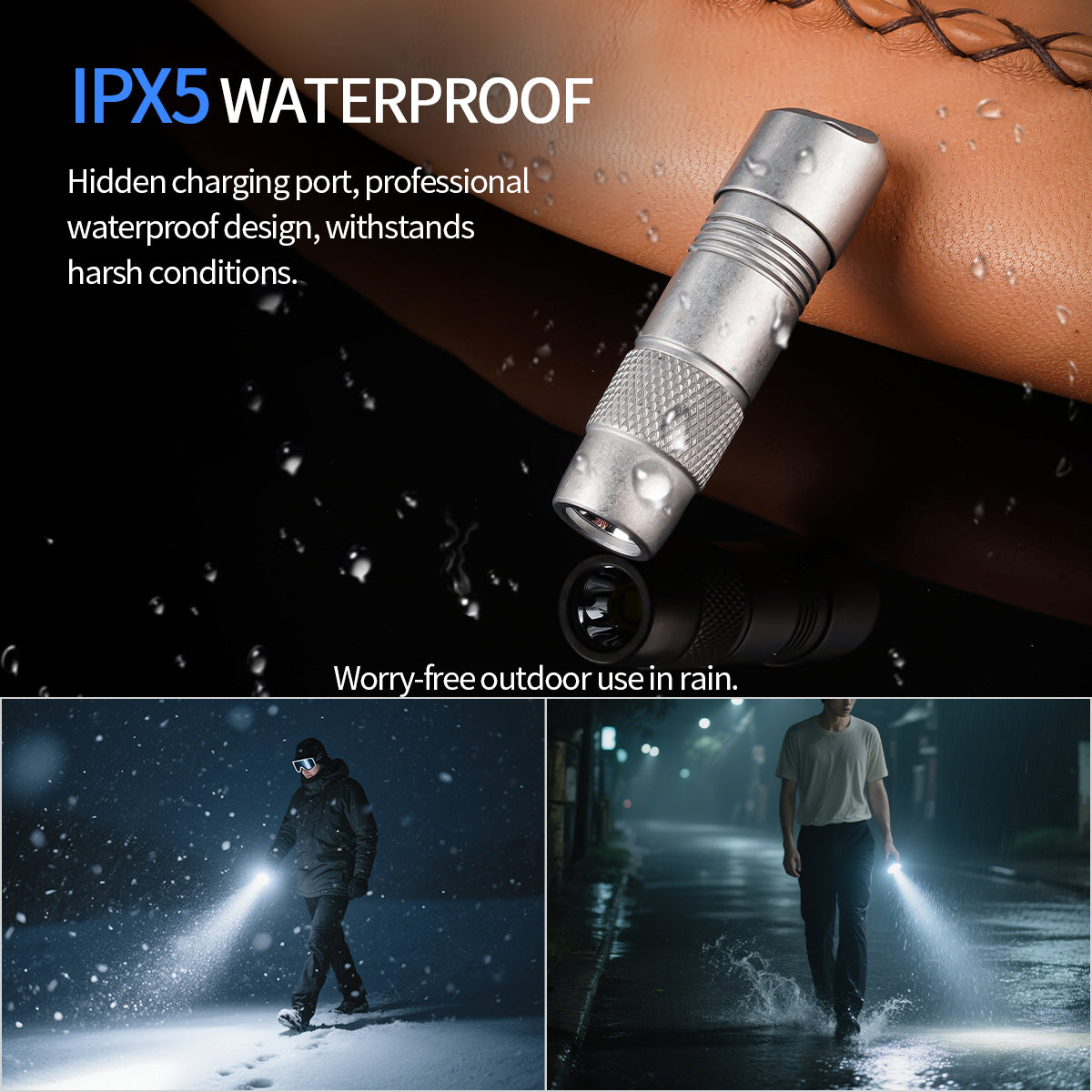 Linterna Mini PoleShine - 160 Lúmenes | 3 Modos | Estrobo | IPX6 Impermeable | Recargable | Aleación de Titanio | Base Magnética | MN103