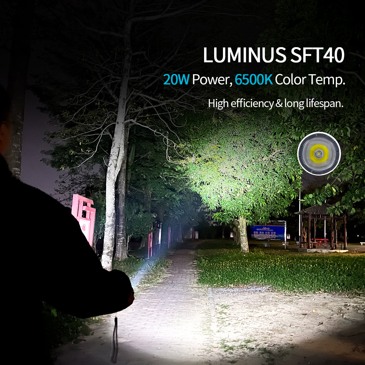 Lampe torche tactique PoleShine - 2100 lumens | Faisceau 600m | 4 modes | Stroboscope | Rechargeable | Batterie 4800 mAh | Étanche | C8S-M