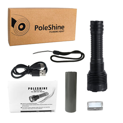 Lampe torche tactique PoleShine - 2100 lumens | Faisceau 600m | 4 modes | Stroboscope | Rechargeable | Batterie 4800 mAh | Étanche | C8S-M