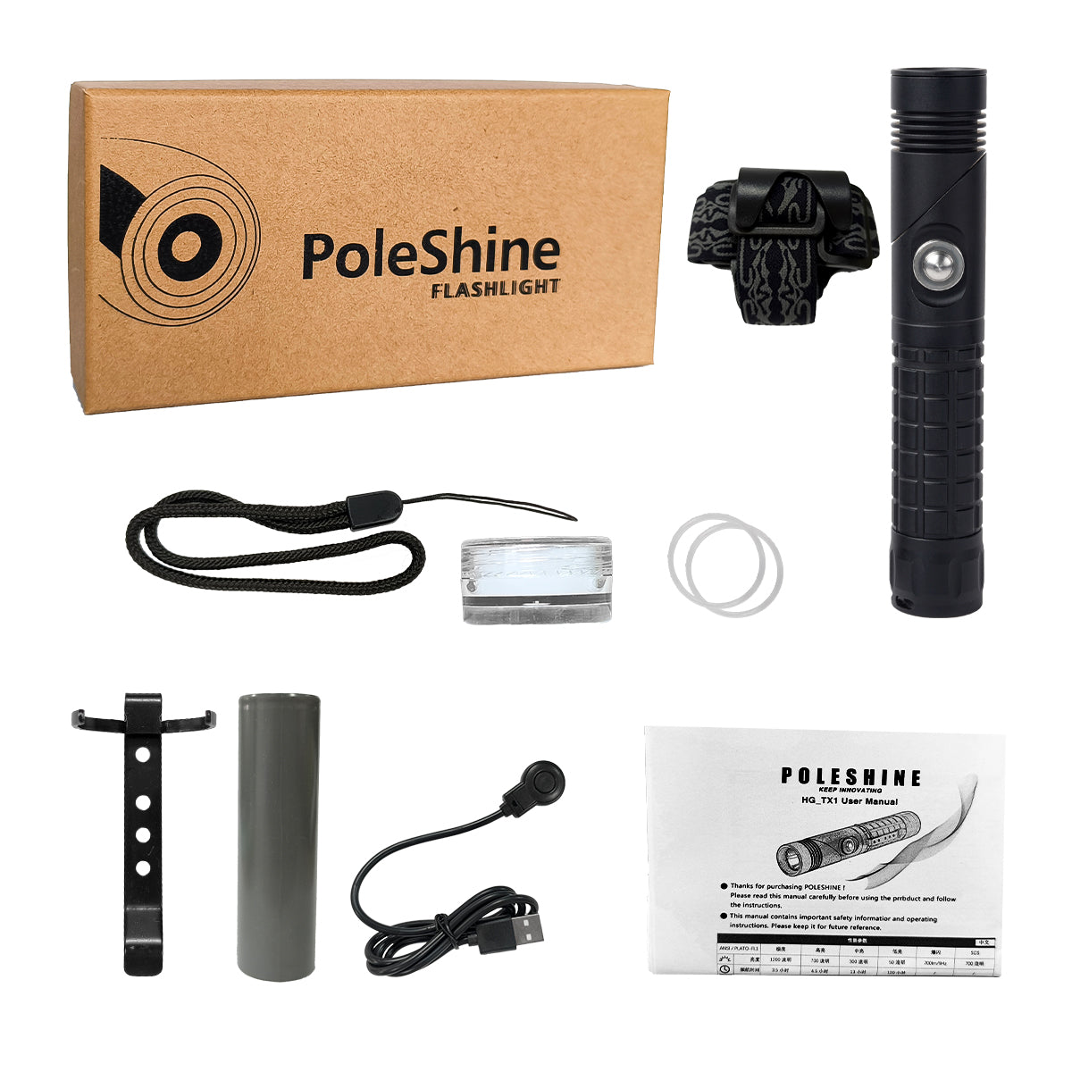 Lampe de plongée PoleShine - 1200 lumens | 6 modes | Étanchéité IPX8 | Rechargeable | Angle réglable | Batterie 4800mAh | TX1