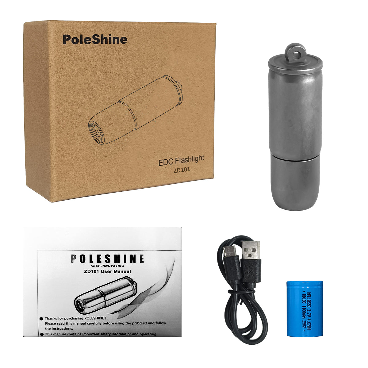 Lampe de poche de clé PoleShine - 130 lumens | 3 modes | Rechargeable | Alliage de titane | Étanche | Élégant EDC essentiel | ZD101