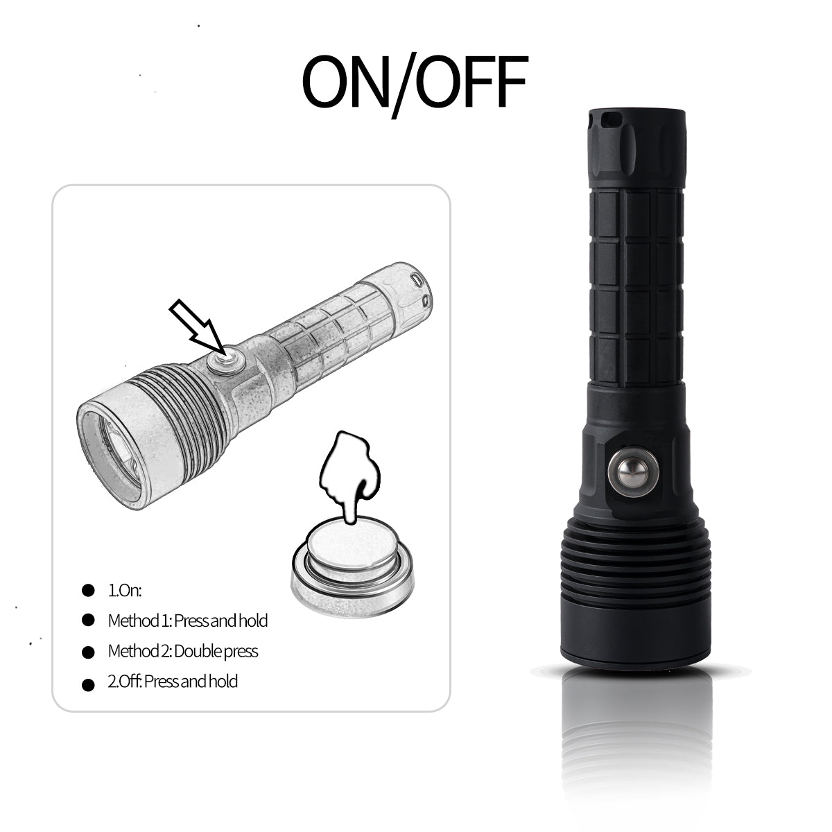 Lampe de plongée tactique PoleShine - 1500 lumens | 6 modes | étanche IPX8 | rechargeable | batterie 4800mAh | stroboscope tactique + SOS | TS3