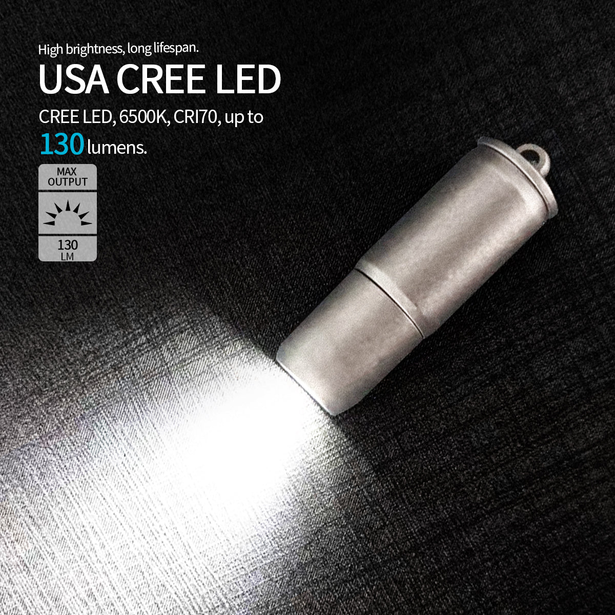 Lampe de poche de clé PoleShine - 130 lumens | 3 modes | Rechargeable | Alliage de titane | Étanche | Élégant EDC essentiel | ZD101