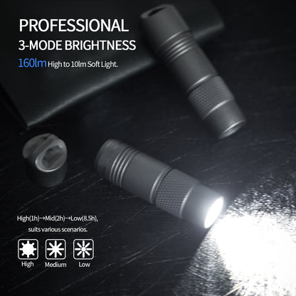 Lampe de poche Mini PoleShine - 160 lumens | 3 modes | Stroboscope | Étanchéité IPX6 | Rechargeable | Alliage de titane | Base magnétique | MN103