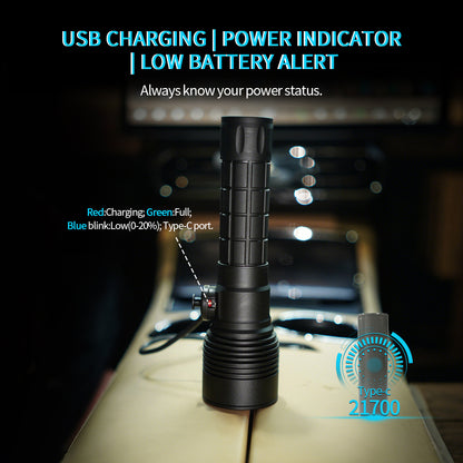 Lampe de plongée tactique PoleShine - 1500 lumens | 6 modes | étanche IPX8 | rechargeable | batterie 4800mAh | stroboscope tactique + SOS | TS3