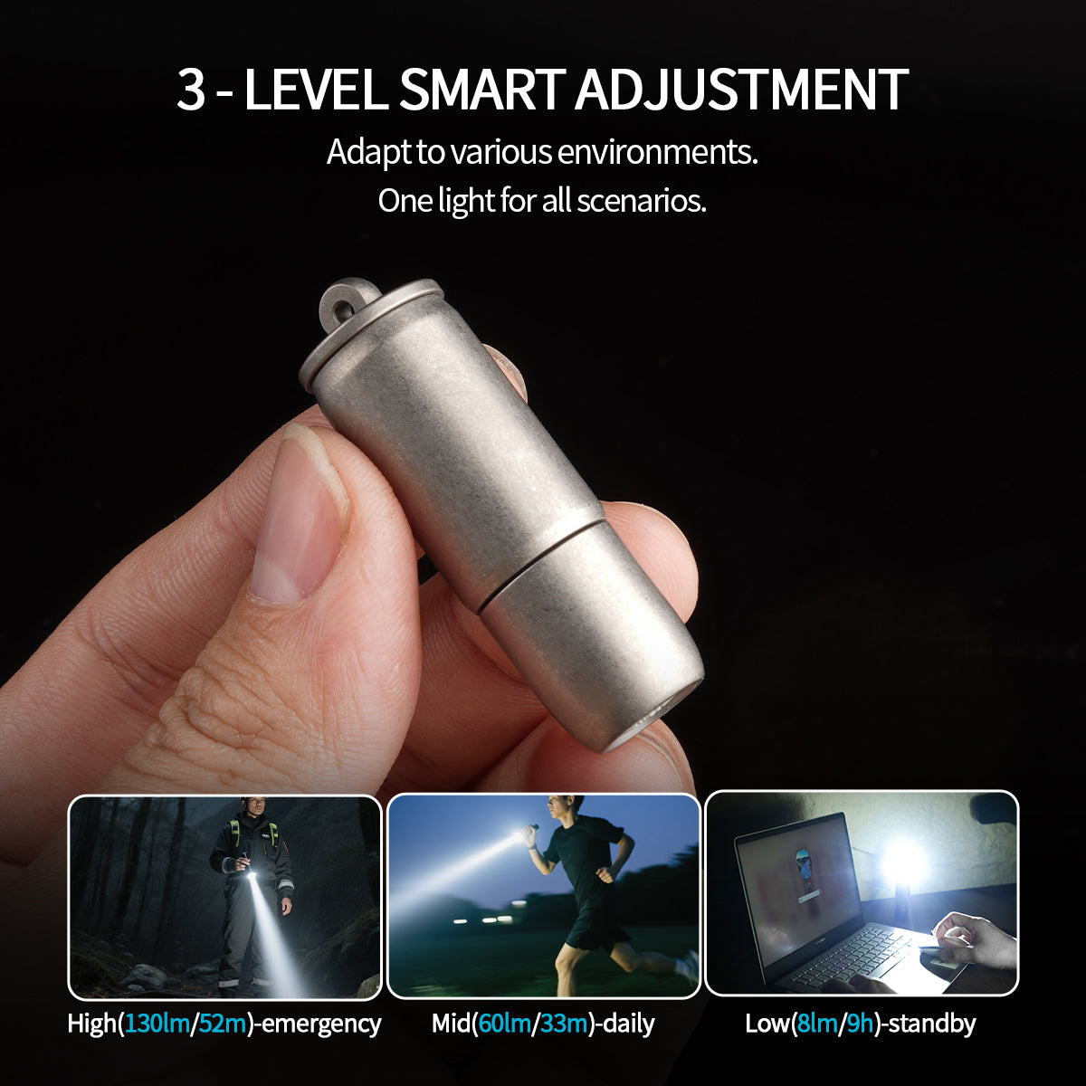 Lampe de poche de clé PoleShine - 130 lumens | 3 modes | Rechargeable | Alliage de titane | Étanche | Élégant EDC essentiel | ZD101
