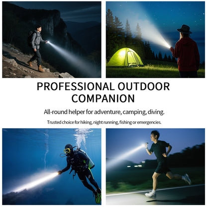 Lampe de plongée tactique PoleShine - 1500 lumens | 6 modes | étanche IPX8 | rechargeable | batterie 4800mAh | stroboscope tactique + SOS | TS3